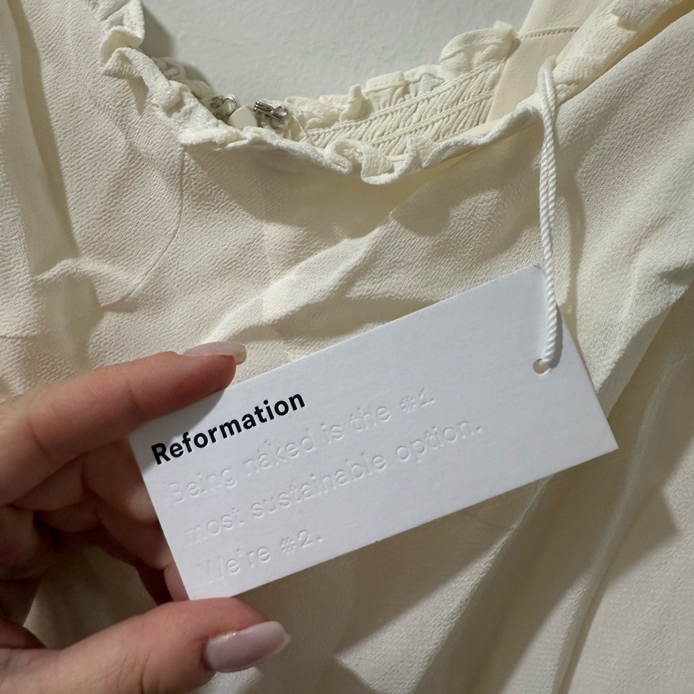 Reformation Ivory Wide-Leg Jumpsuit 🤍 | Sweetheart Neckline – Size 12 - Picture 12 of 16